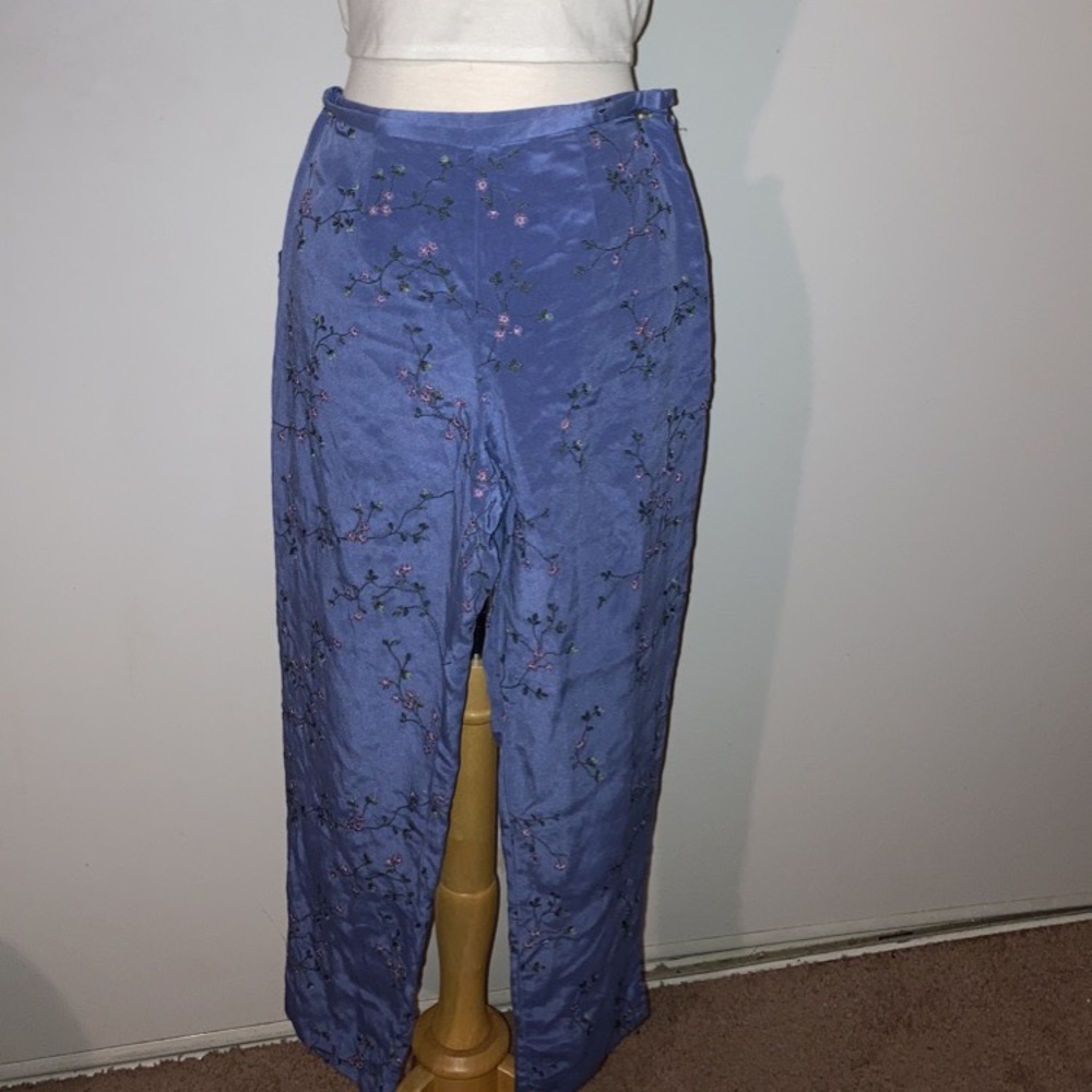 Purple vintage floral embroidered pants